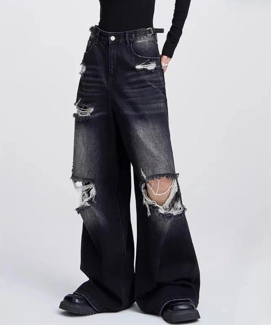 Distressed Wide - Leg Jeans - 