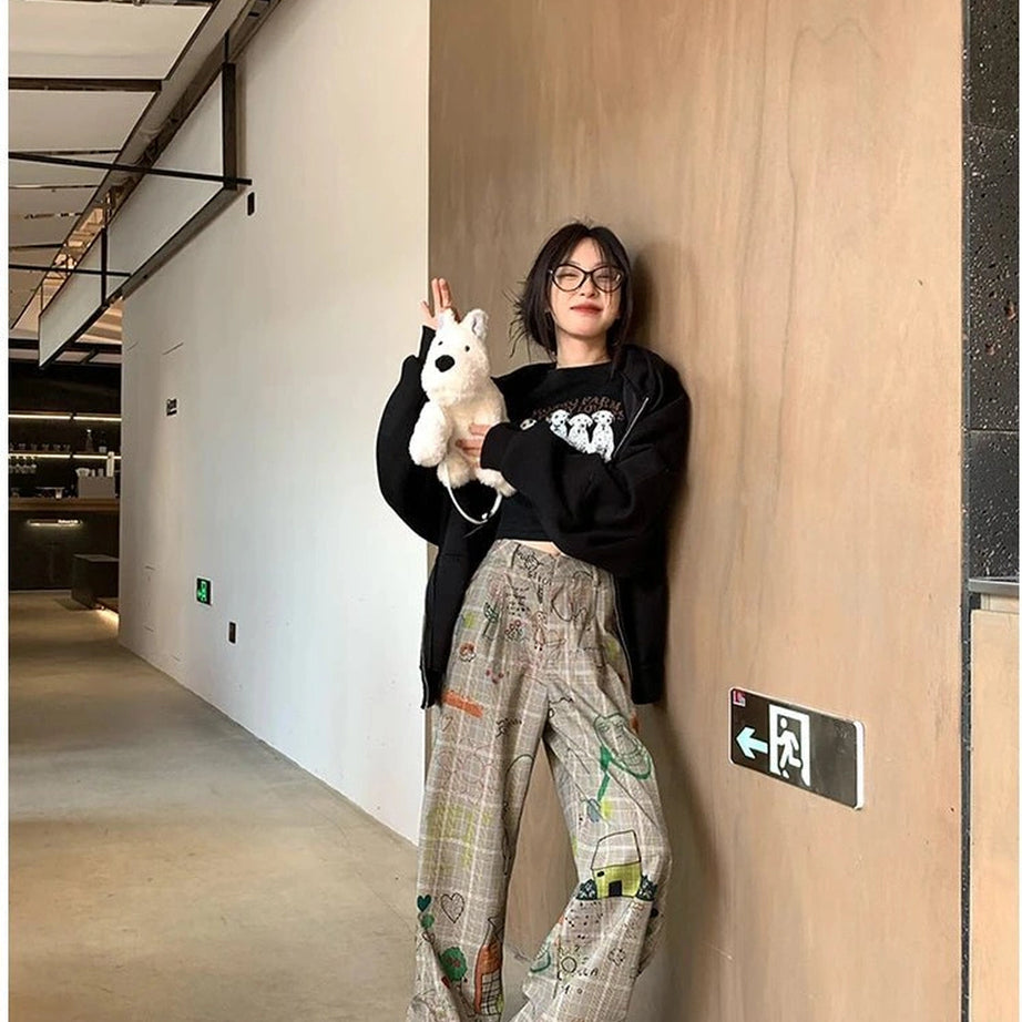 Kidcore Doodle Dreams Plaid Pants Shoptery