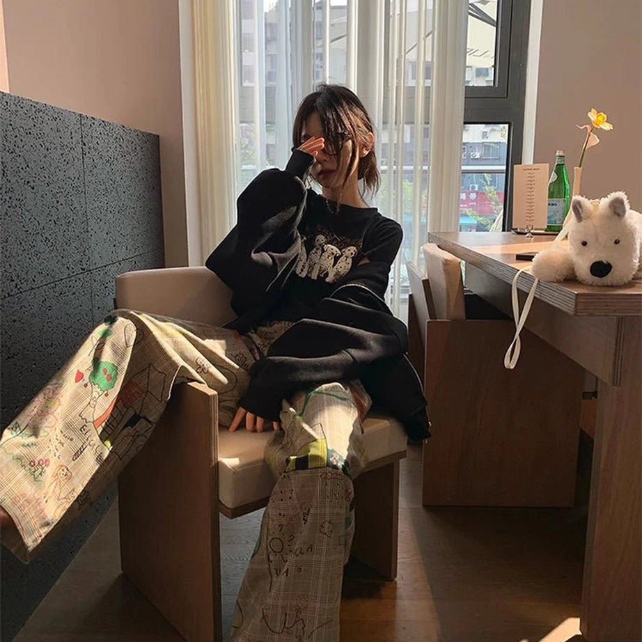 Kidcore Doodle Dreams Plaid Pants Shoptery