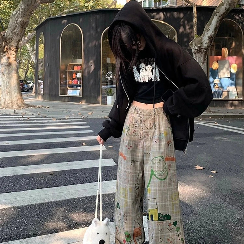 Kidcore Doodle Dreams Plaid Pants Shoptery