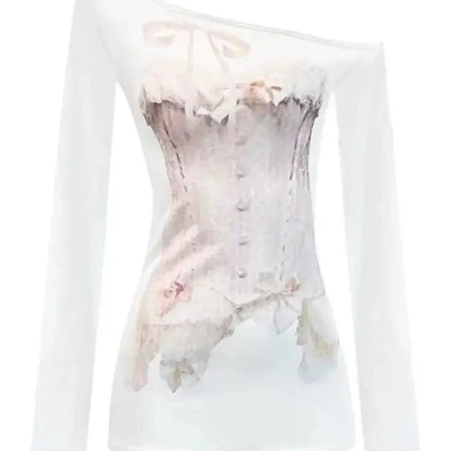 Coquette Dreamy Corset Illusion Off-Shoulder Top white Shoptery