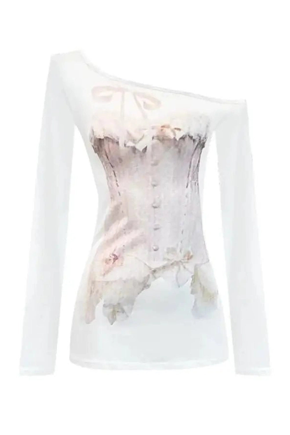 Coquette Dreamy Corset Illusion Off-Shoulder Top white Shoptery
