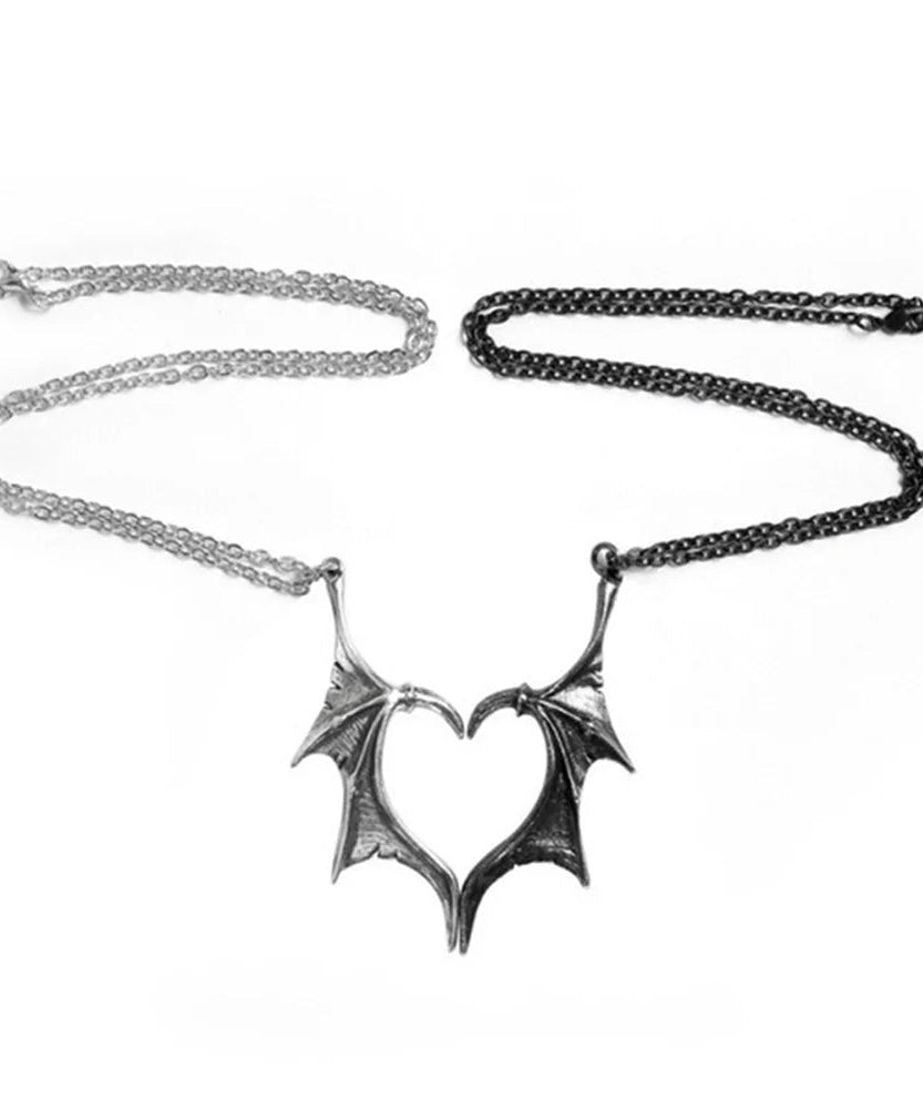 Duality Bat Wing Heart Necklace - Necklaces