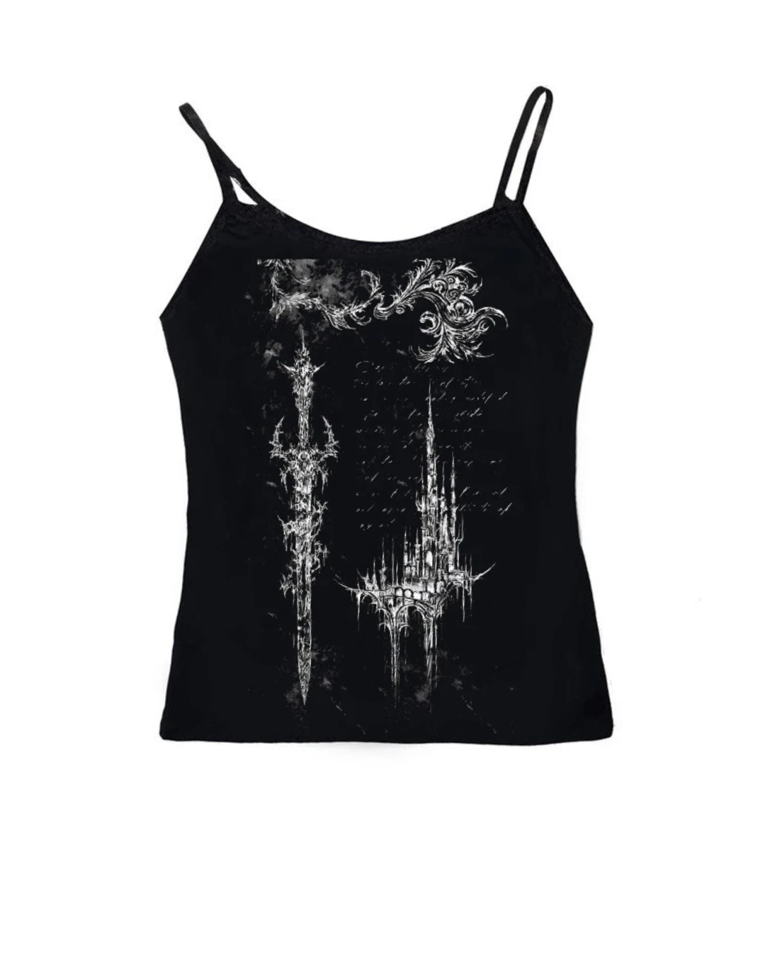 Alt Gothic Ruins Spaghetti Top Black1 Shoptery