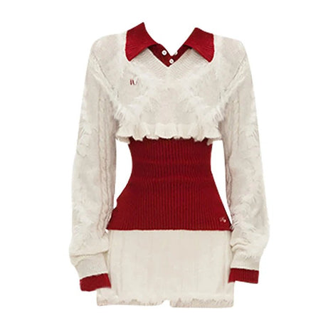 Edgy Fuzzy Sweater Long Sleeve Outfit Set Shoptery