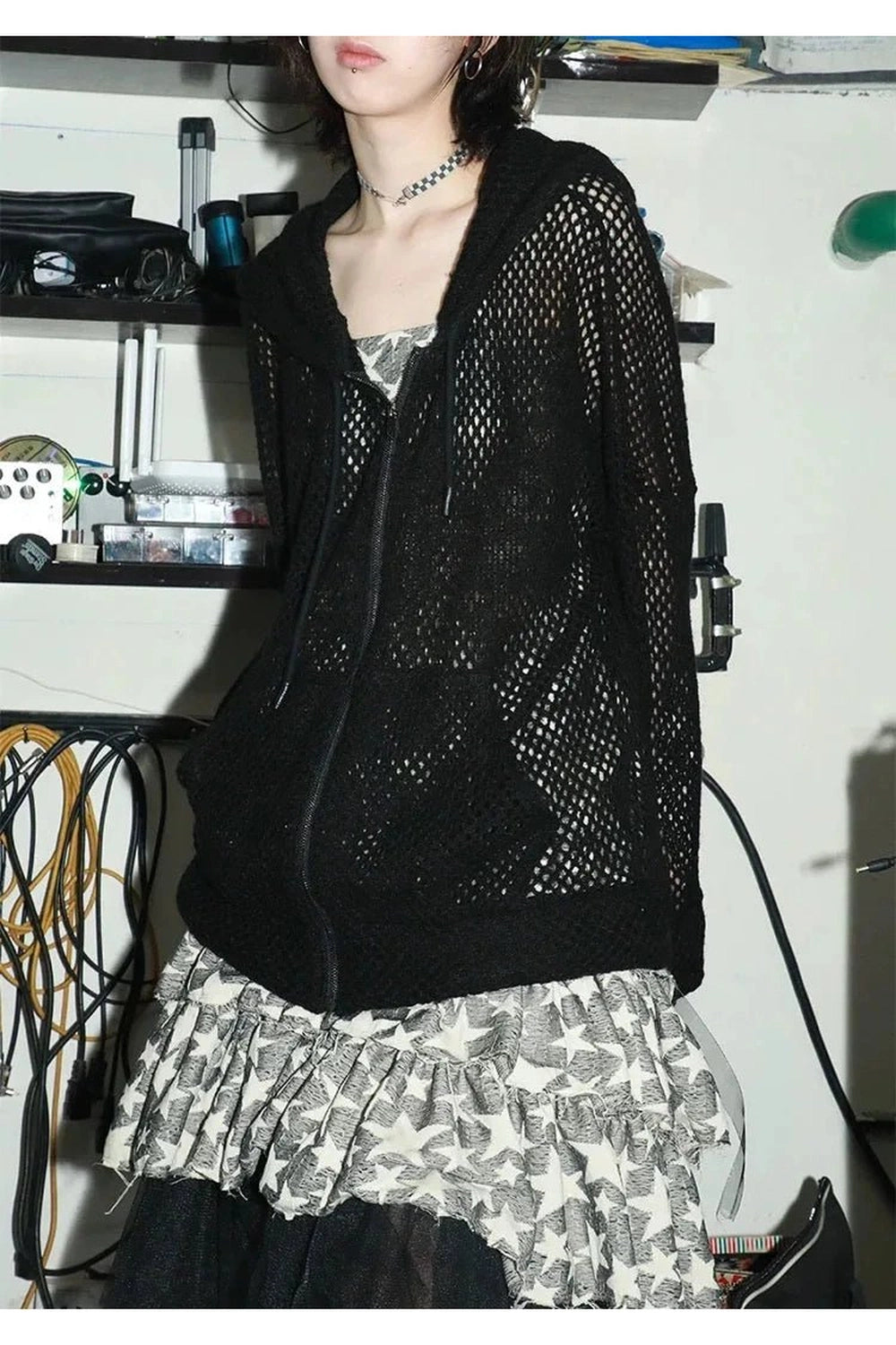 Fall Edgy Black Fishnet Jacket Shoptery