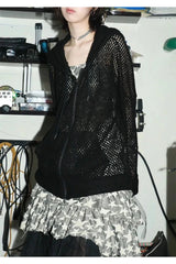 Fall Edgy Black Fishnet Jacket Shoptery