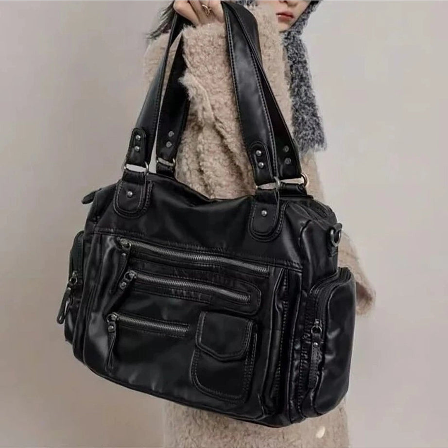 Y2k Edgy Multi-Pocket Handbag Black 35x25x12cm Shoptery