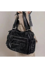 Y2k Edgy Multi-Pocket Handbag Black 35x25x12cm Shoptery