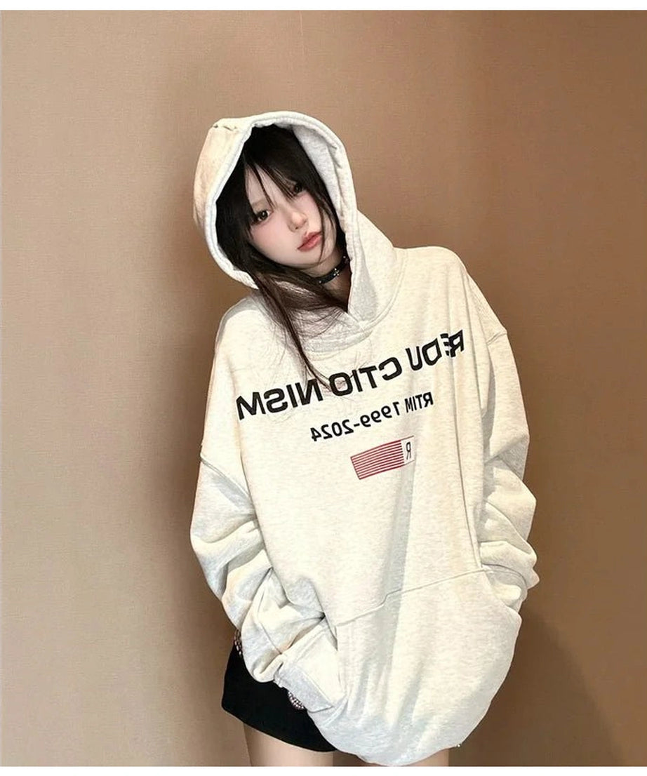 Edgy Reverse Text Oversized Hoodie - Hoodies