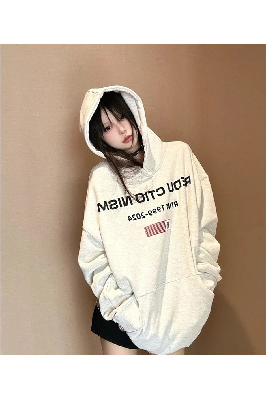 Edgy Reverse Text Oversized Hoodie - Hoodies