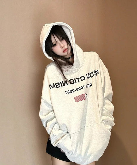 Edgy Reverse Text Oversized Hoodie - Hoodies