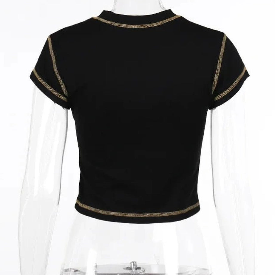 Edgy Text Print Keyhole Top Shoptery