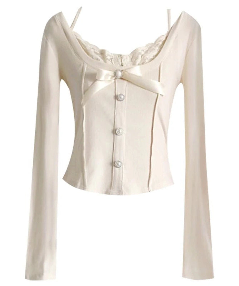 Elegant Bow Button - Up Blouse - 