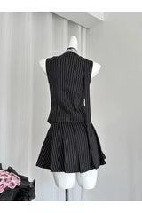 Aesthetic Elegant Pinstripe Lace-Up Skirt Outfit Set Shoptery