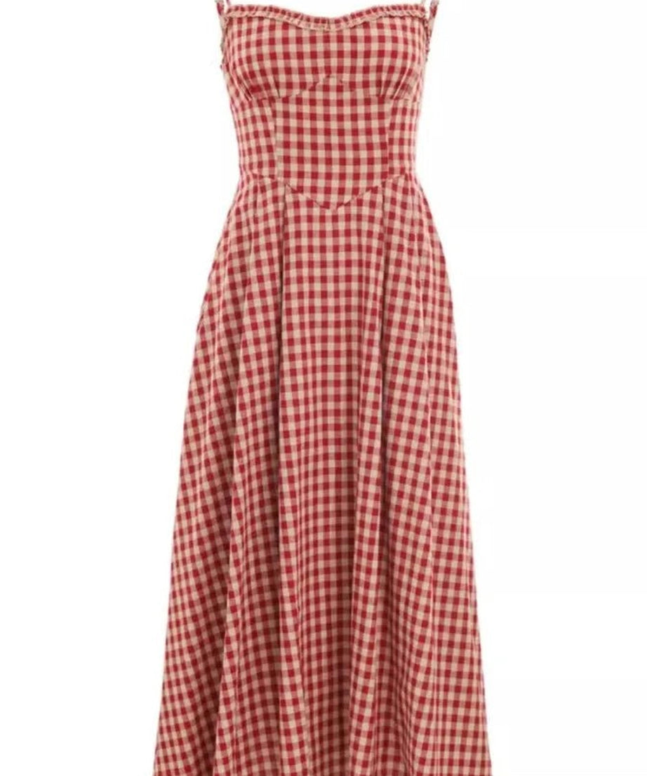 Elegant Plaid Midi Dress - Dresses