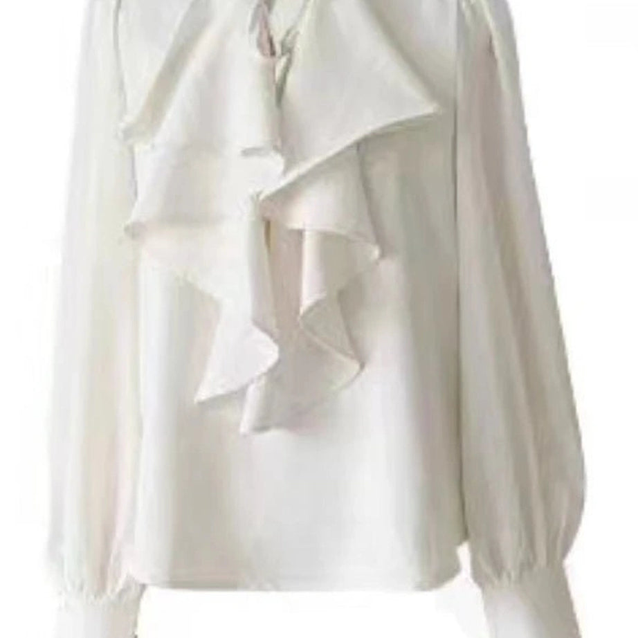 Acubi Elegant Ruffle Blouse and Bow Skirt Set tops Shoptery