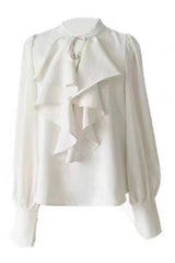 Acubi Elegant Ruffle Blouse and Bow Skirt Set tops Shoptery