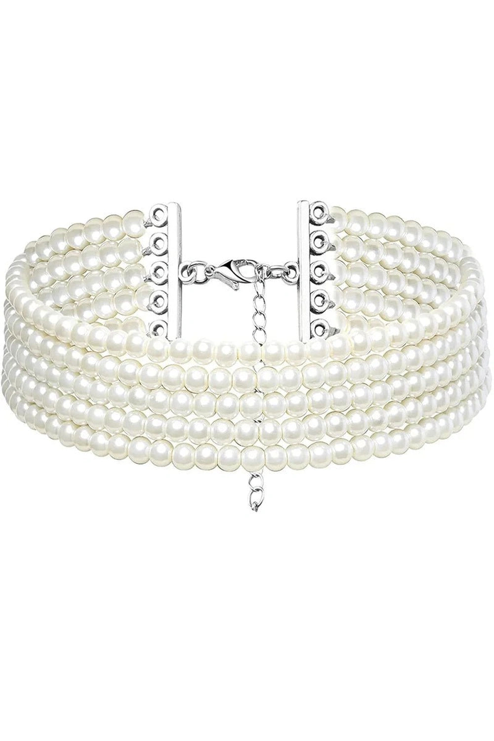 Aesthetic Elegant White Pearl Choker 5 Rows Shoptery