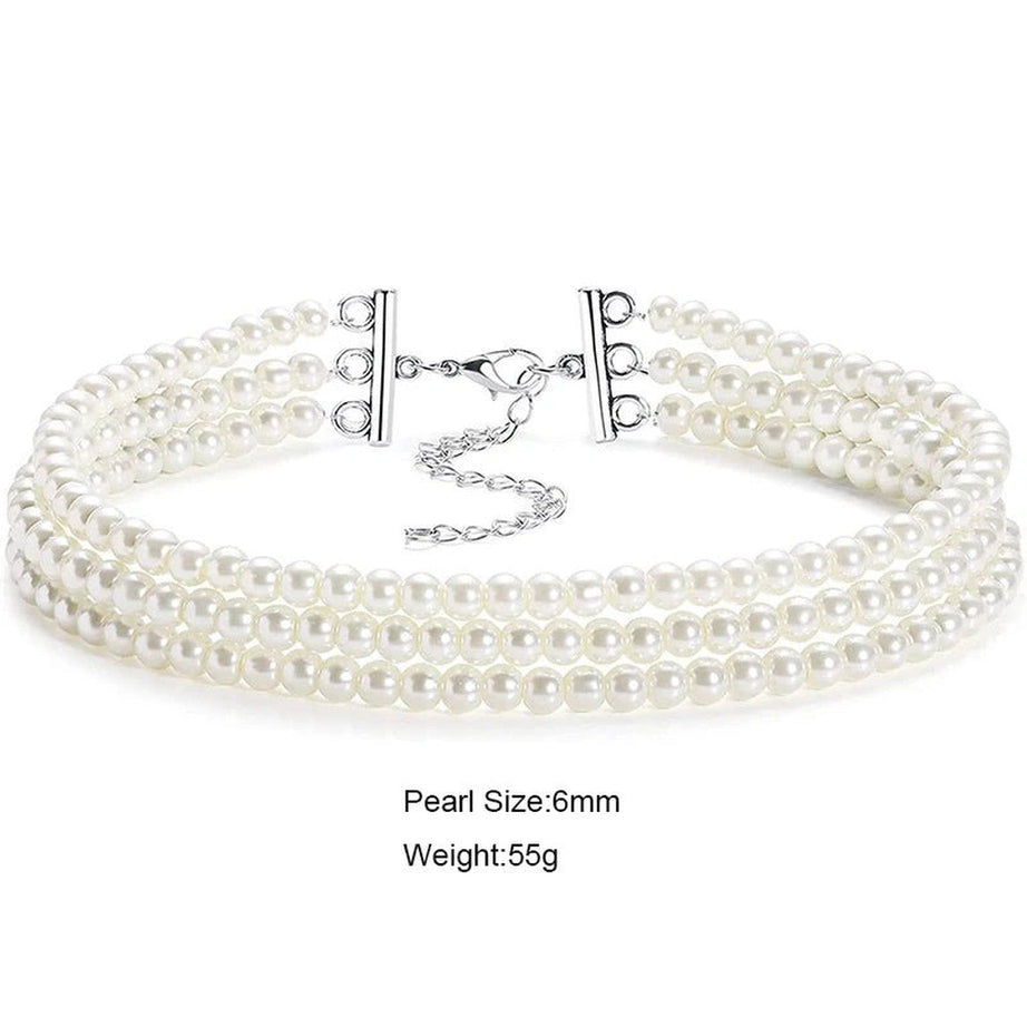 Aesthetic Elegant White Pearl Choker Shoptery