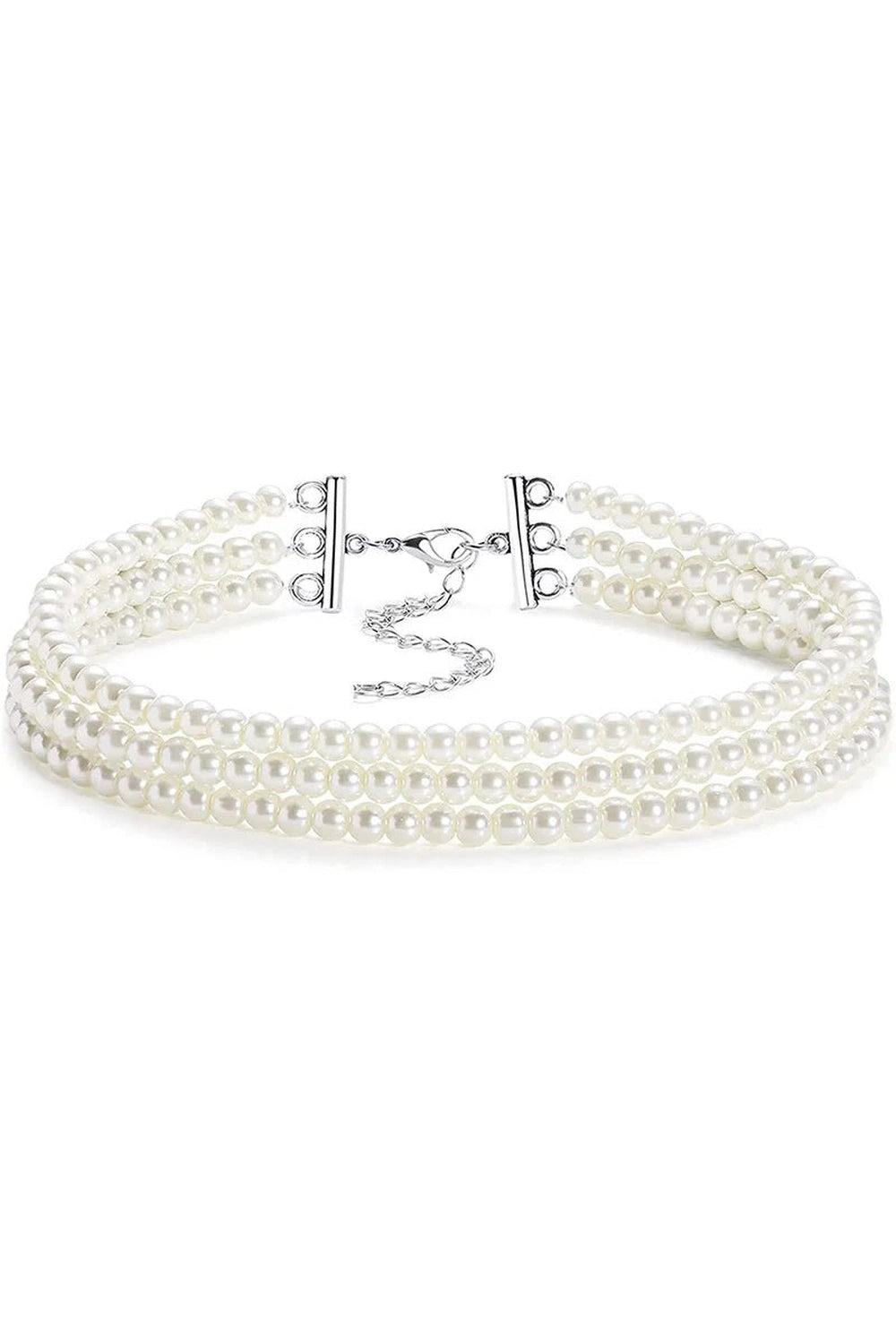 Aesthetic Elegant White Pearl Choker 3 Rows Shoptery