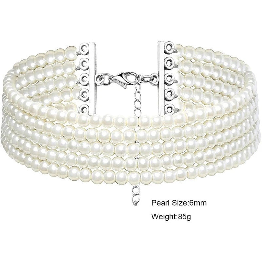 Aesthetic Elegant White Pearl Choker Shoptery
