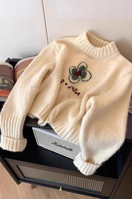 Embroidered Floral Knit Sweater - Sweaters