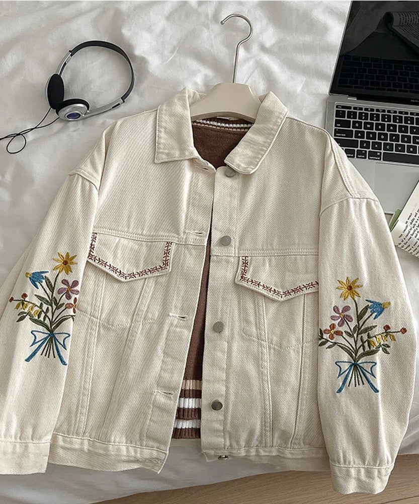 Embroidered Garden Denim Jacket - Coats & Jackets