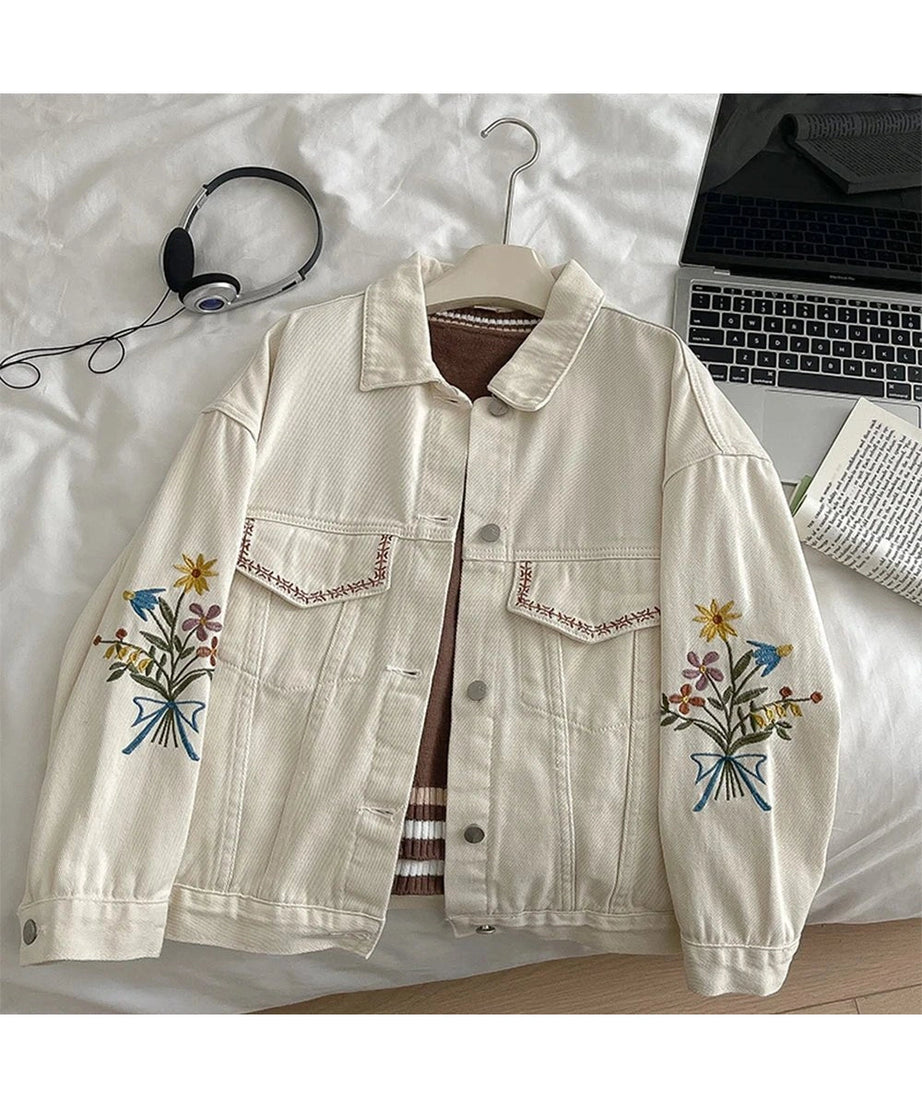 Embroidered Garden Denim Jacket - Coats & Jackets