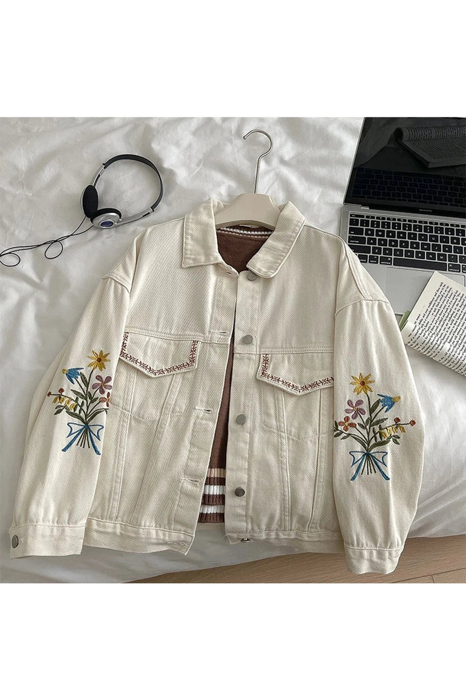 Embroidered Garden Denim Jacket - Coats & Jackets