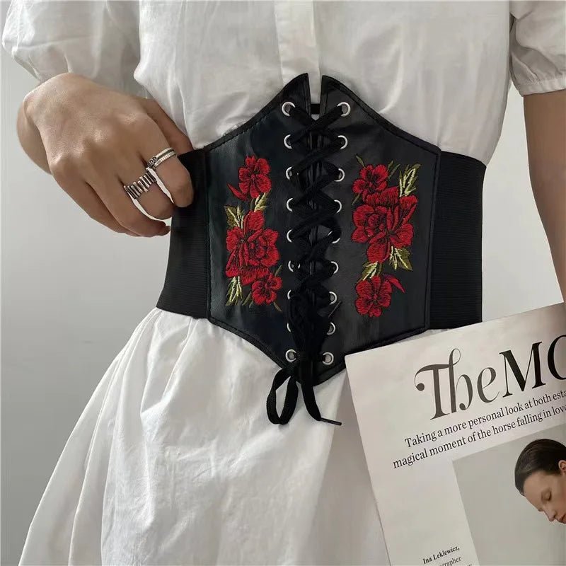 Embroidered Gothic Corset Belt - Corsets
