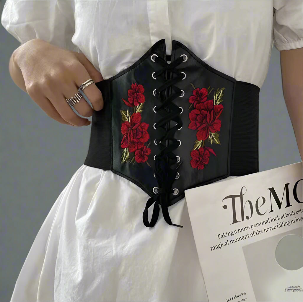 Embroidered Retro Gothic Corset Belt Black 1 CHINA Shoptery