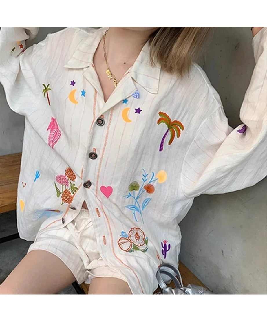 Embroidered Meadow Button - Up Shirt - Shirts