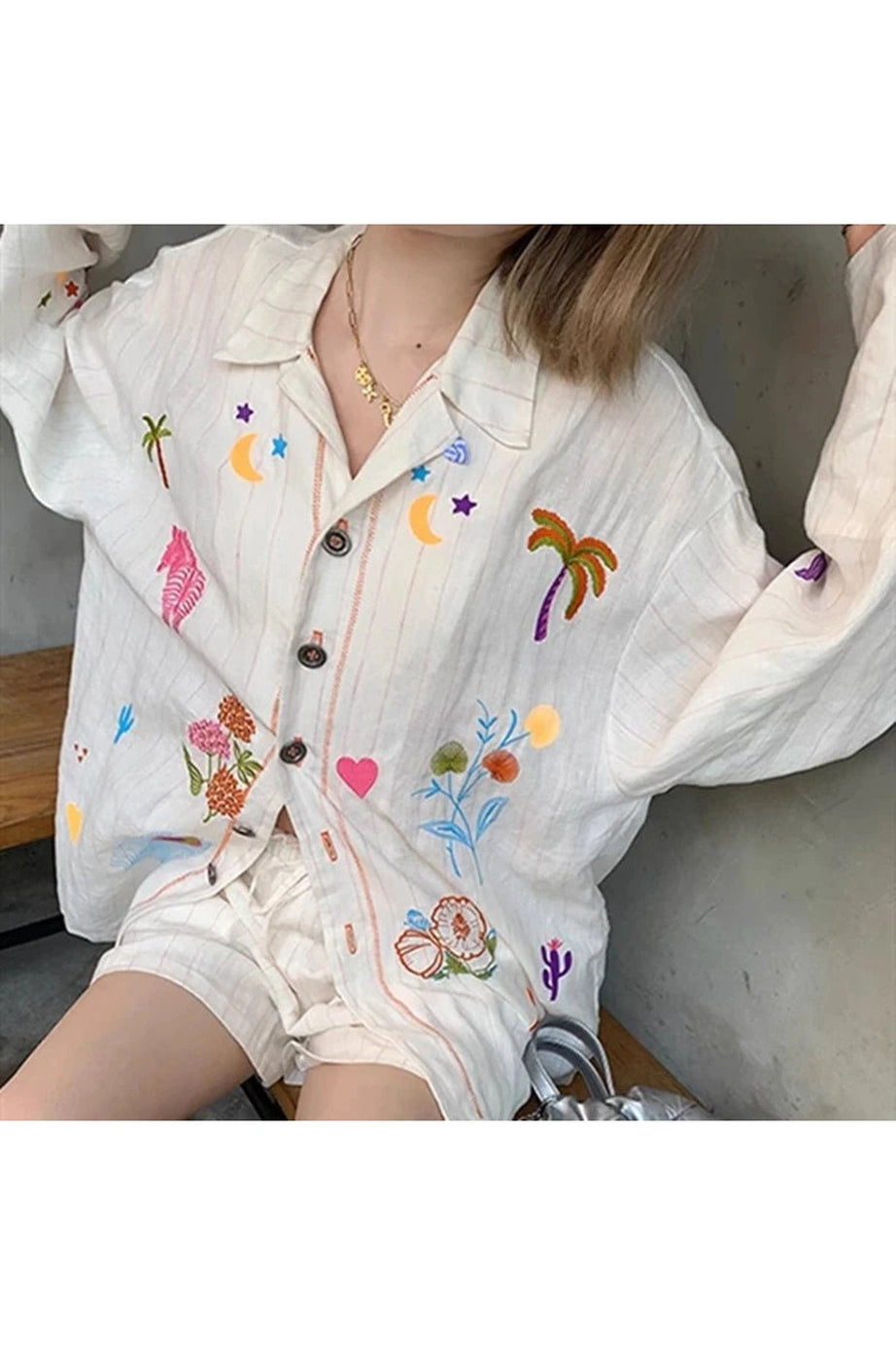 Embroidered Meadow Button - Up Shirt - Shirts