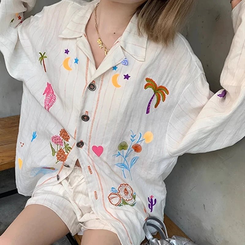 Embroidered Meadow Button - Up Shirt - Shirts