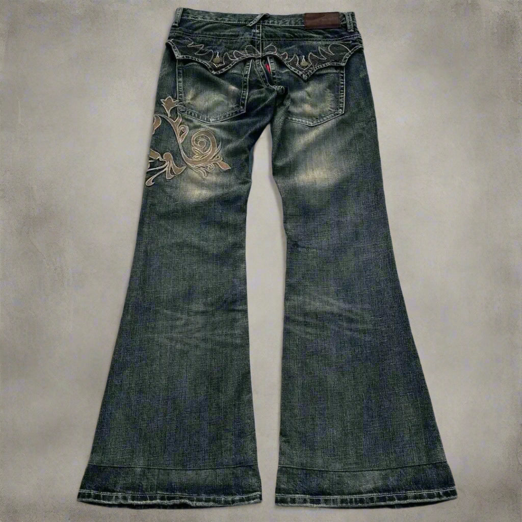 Embroidered Y2k Flare Jeans Shoptery