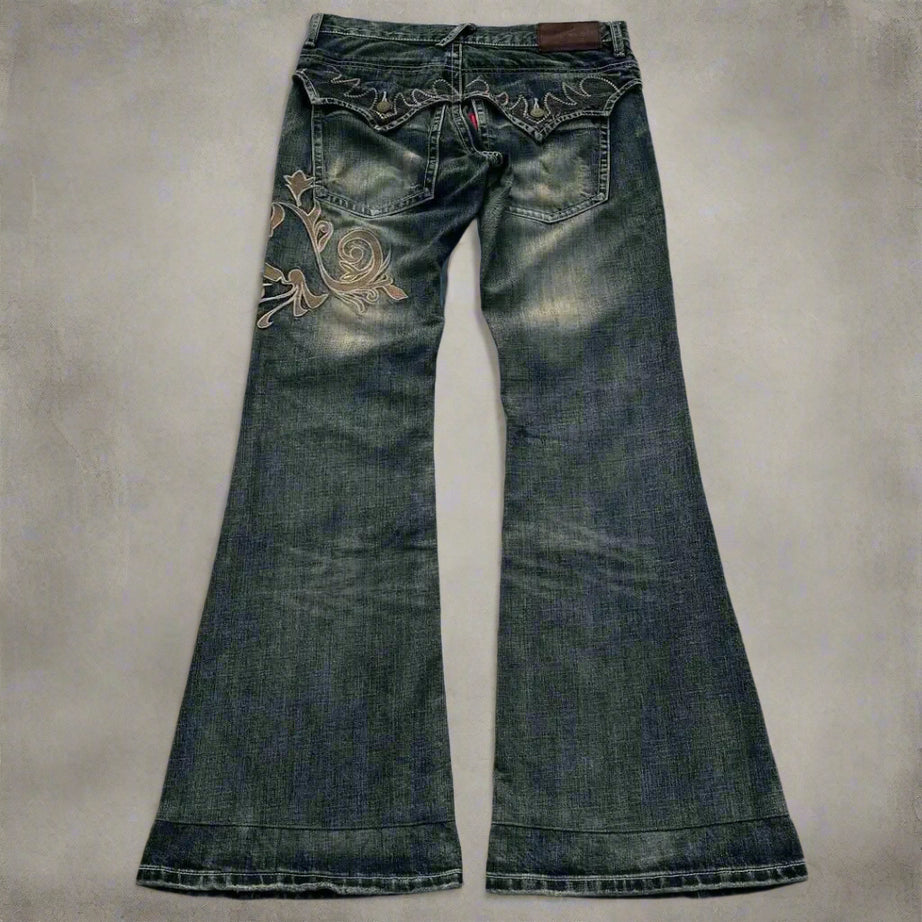 Embroidered Y2k Flare Jeans Shoptery