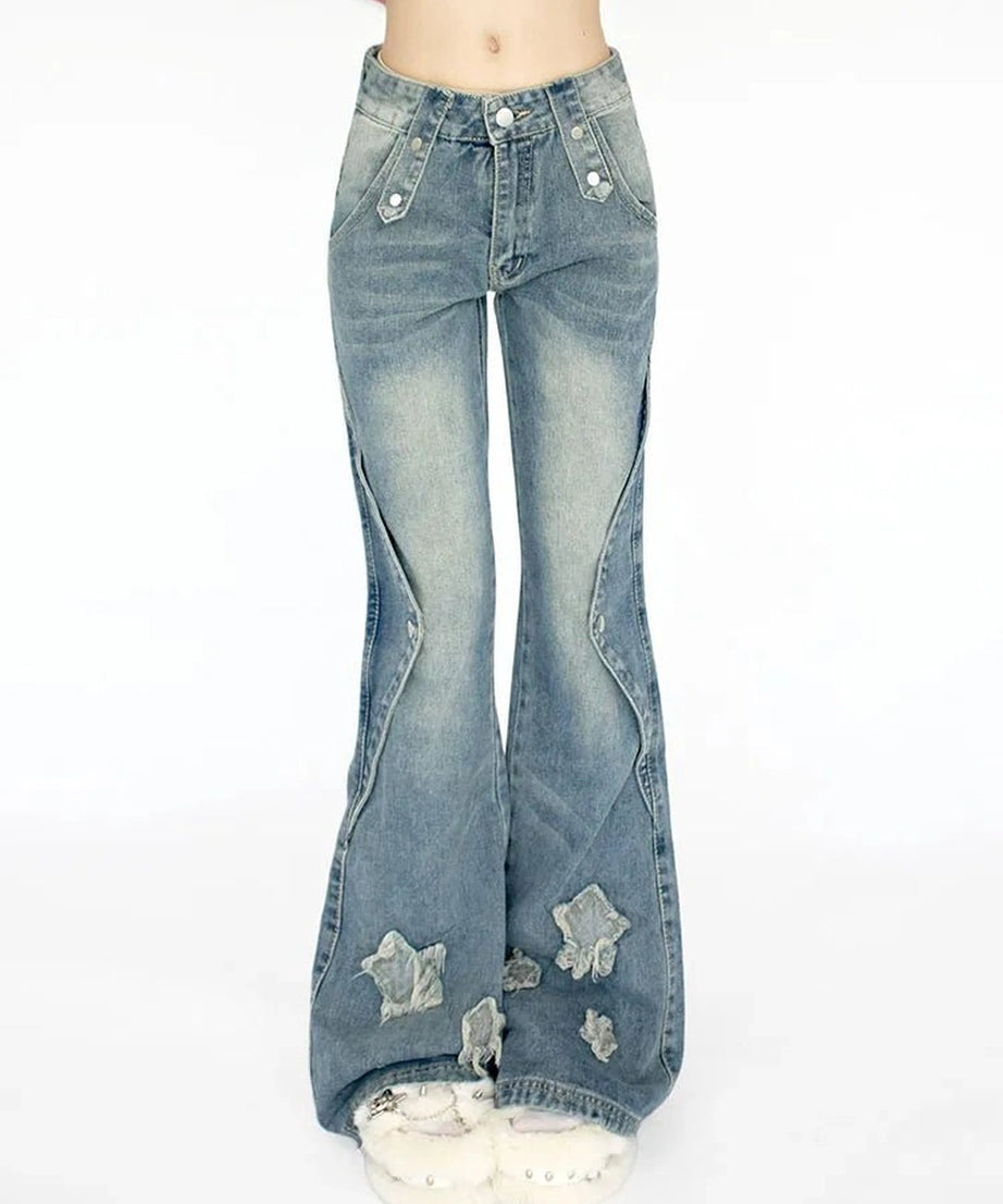 Embroidery Star Bell Jeans - Jeans