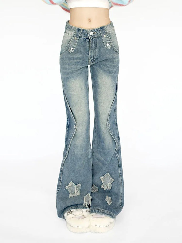 Embroidery Star Bell Jeans - Jeans
