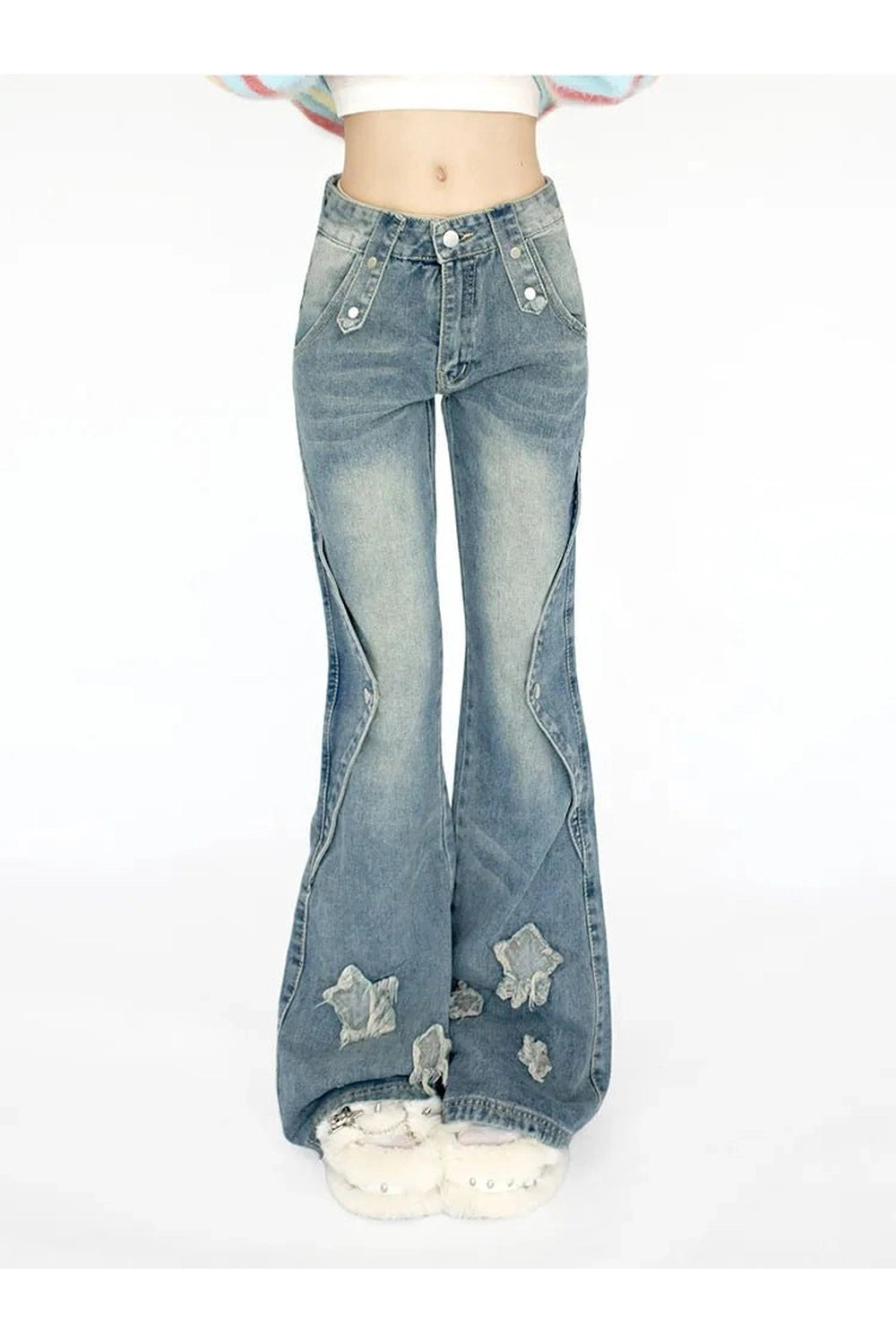 Embroidery Star Bell Jeans - Jeans