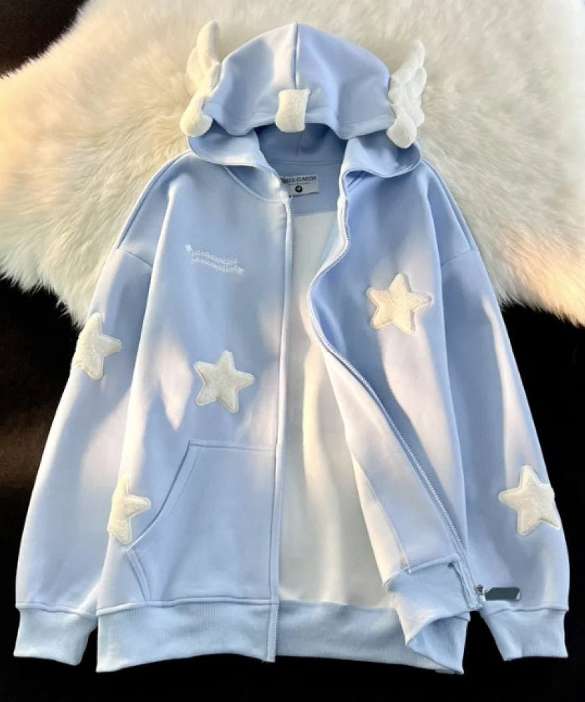 Embroidery Star Hoodie Coat -