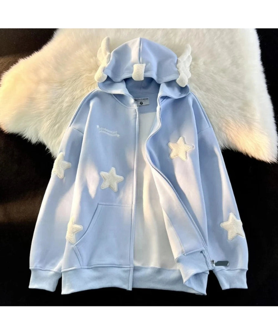 Embroidery Star Hoodie Coat -