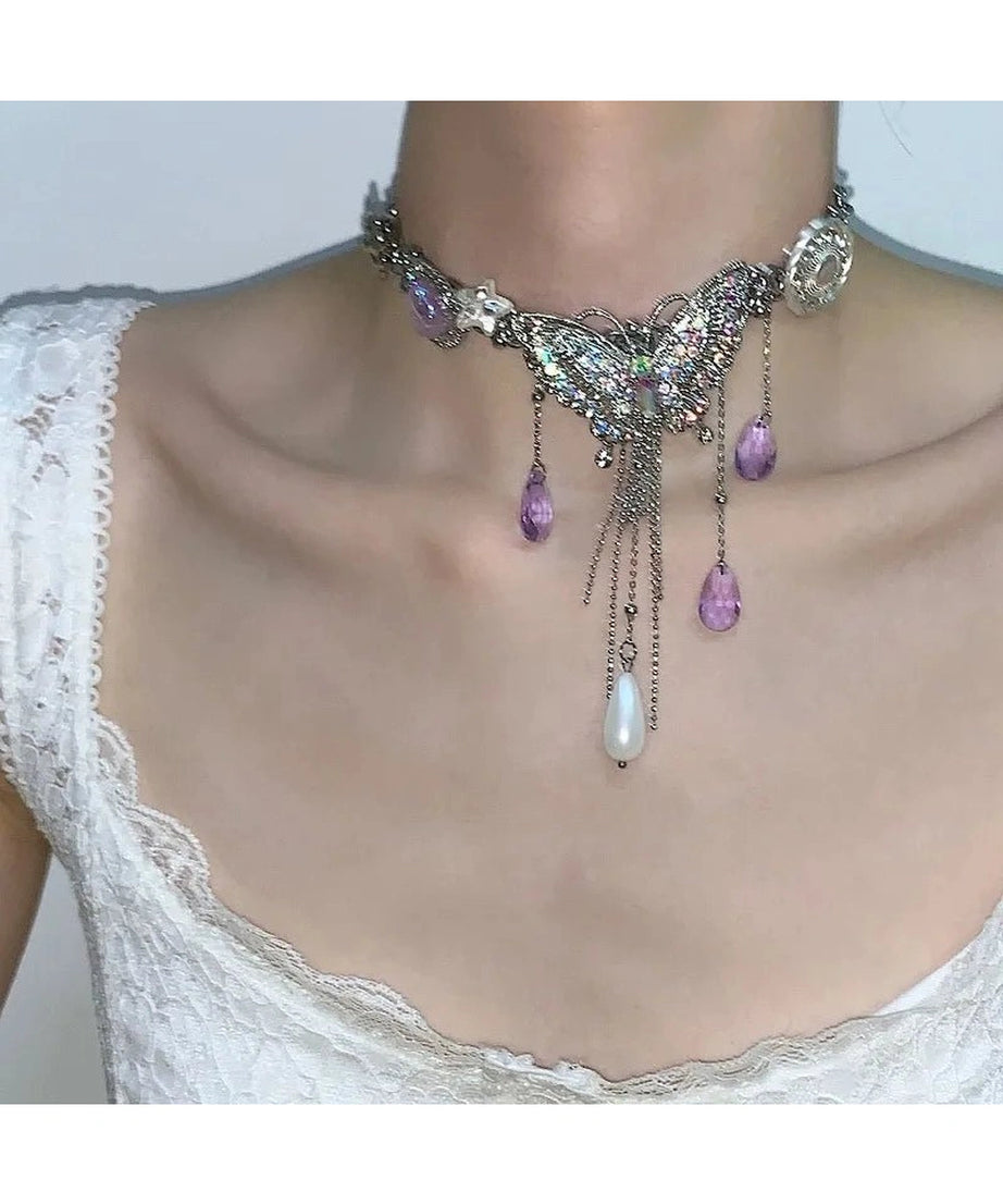 Enchanted Butterfly Crystal Choker - Chokers