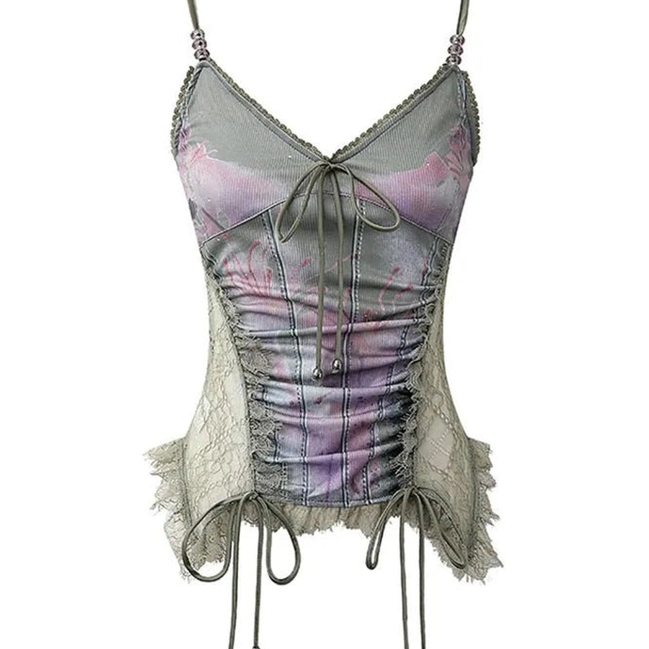 Edgy Ethereal Lace-Up Corset Top Green Shoptery