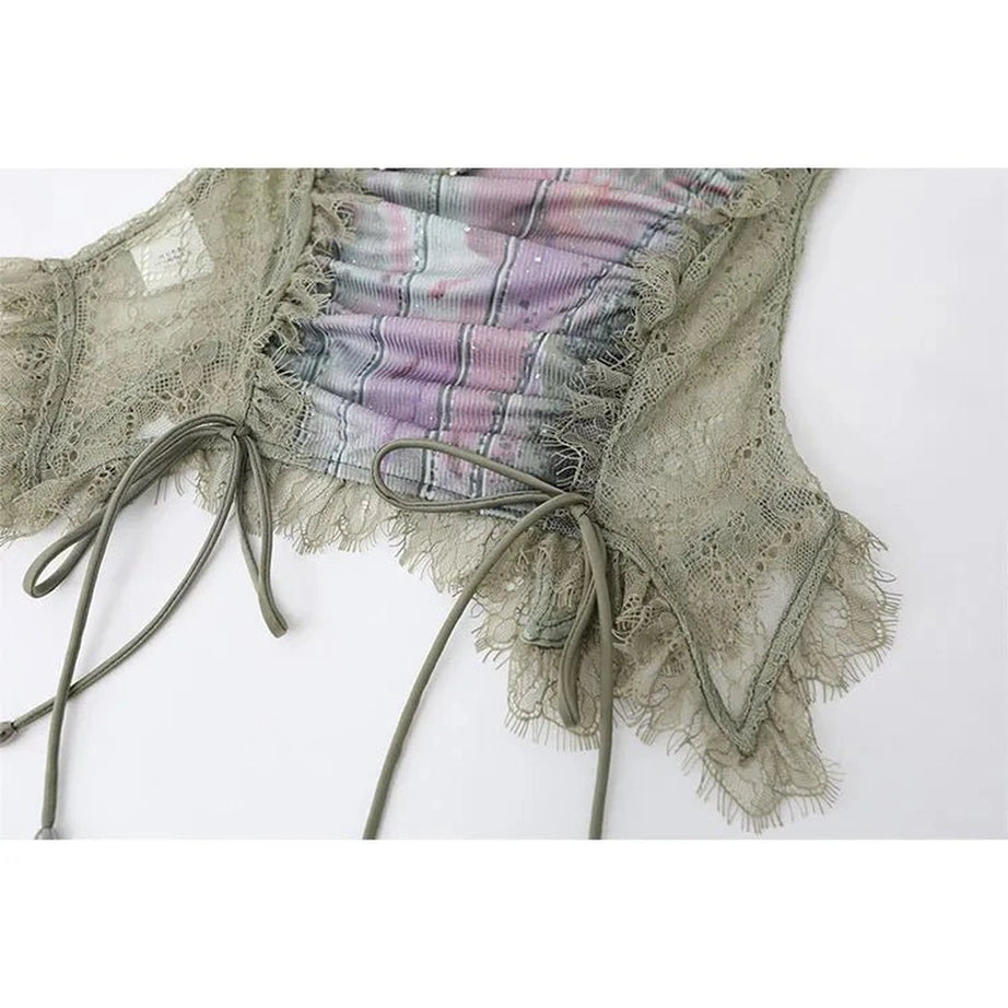 Edgy Ethereal Lace-Up Corset Top Shoptery