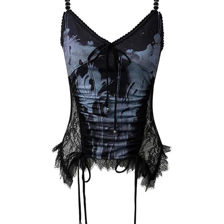 Edgy Ethereal Lace-Up Corset Top Black Shoptery