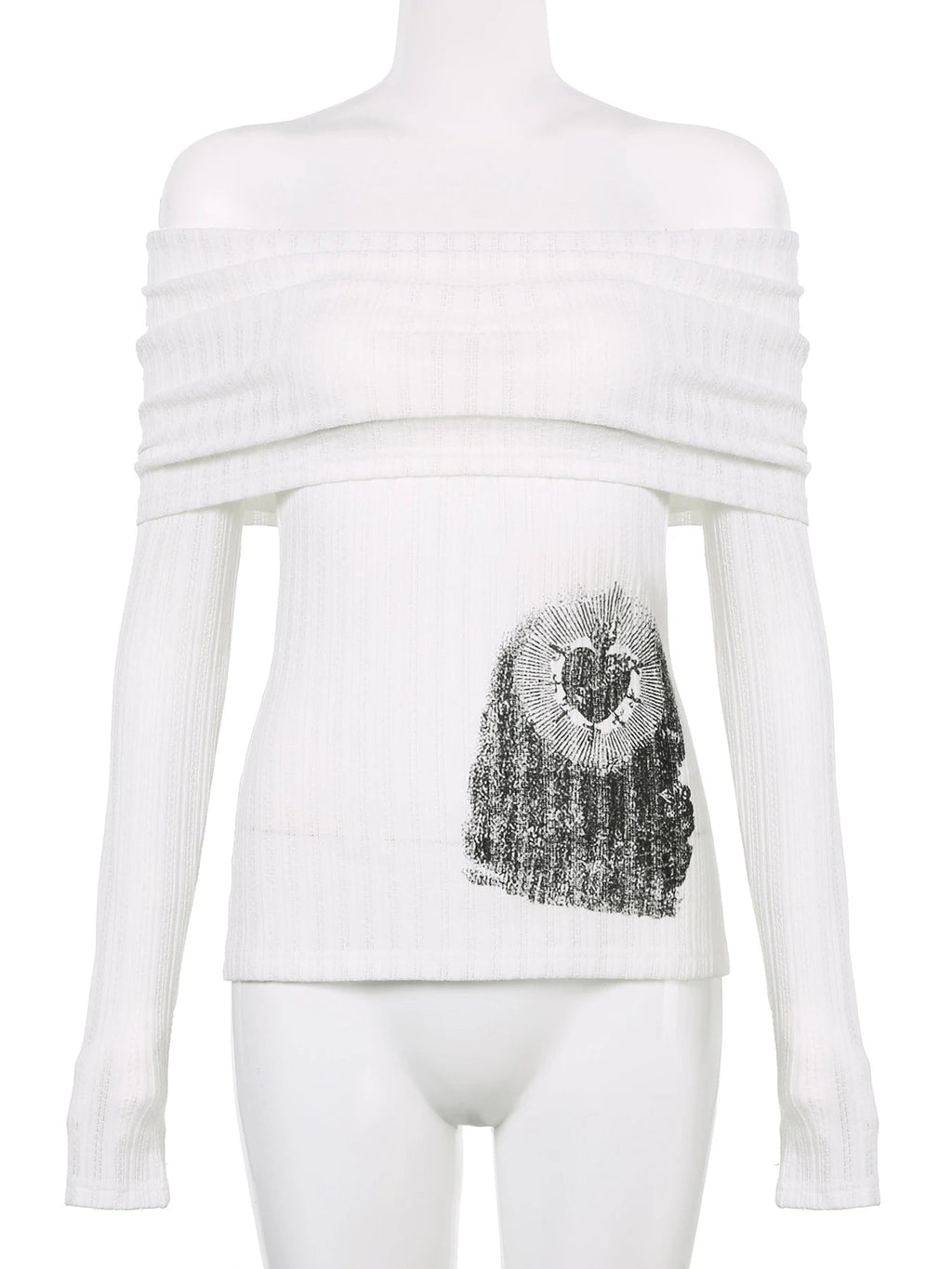 Off-Shoulder Alt Mesh Long Sleeve Top WHITE Shoptery