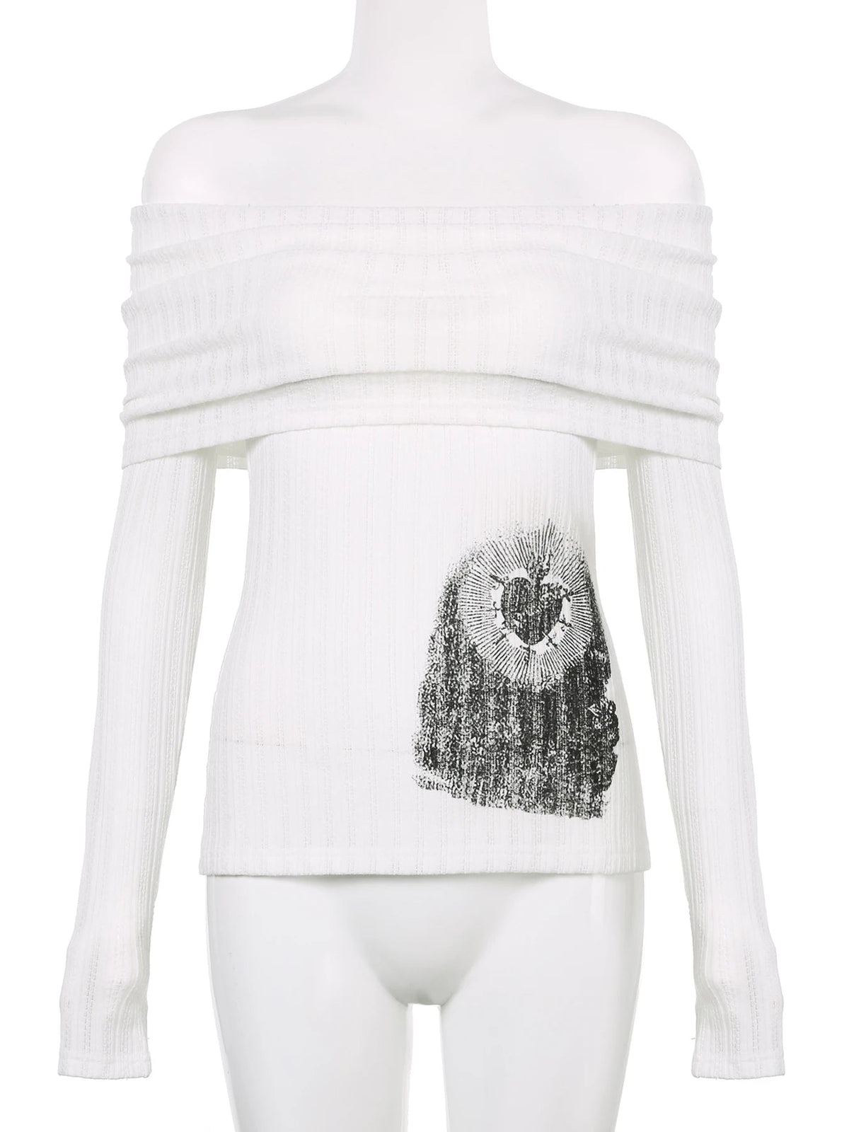 Off-Shoulder Alt Mesh Long Sleeve Top WHITE Shoptery