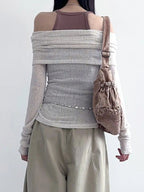 Off-Shoulder Alt Mesh Long Sleeve Top Shoptery