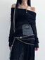 Off-Shoulder Alt Mesh Long Sleeve Top black Shoptery